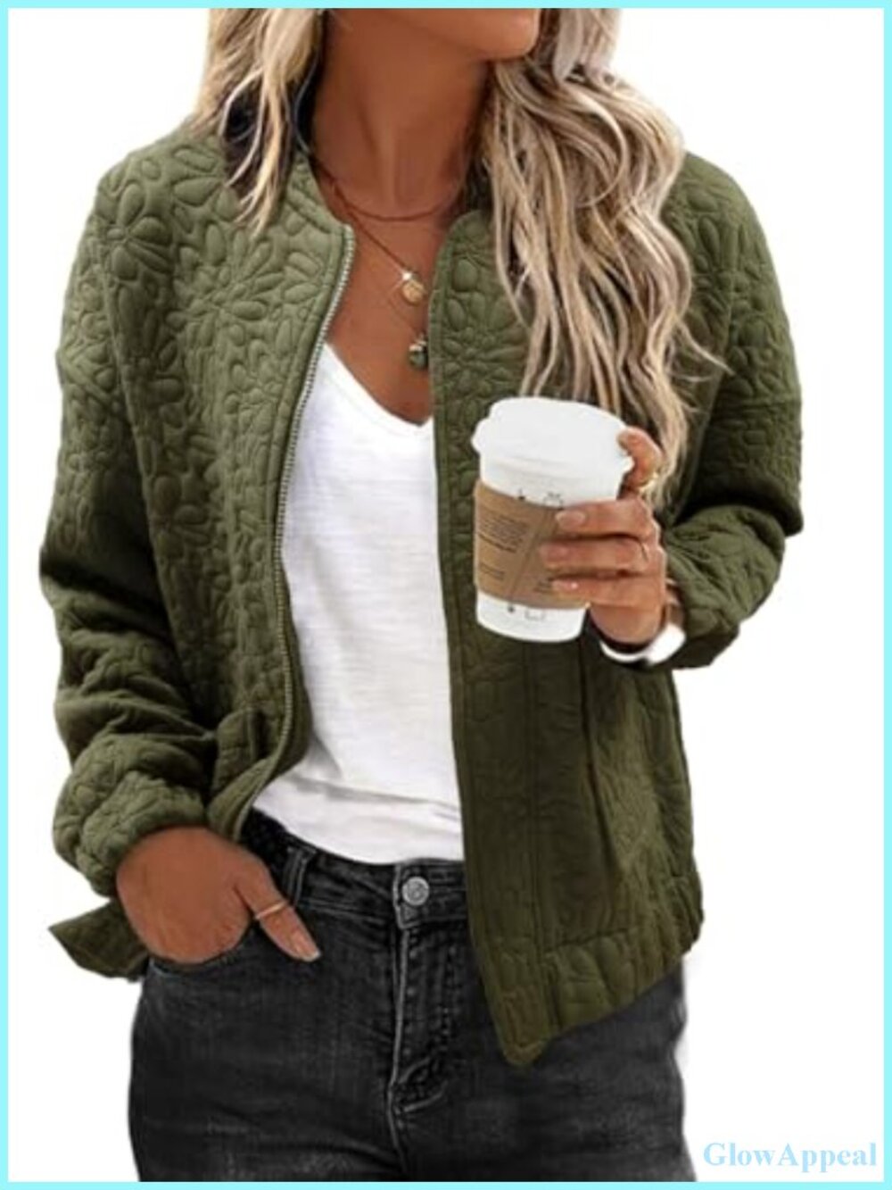 Women's Lightweight Jacquard Bomber Jacket Zip Up Loose Casual Coat